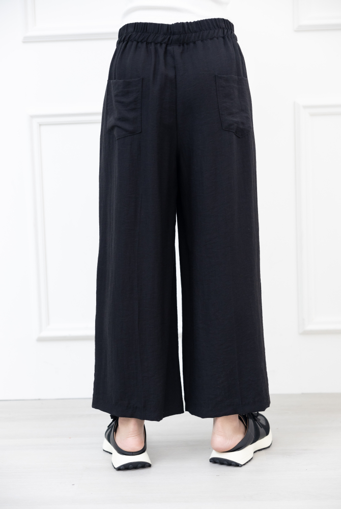 긴 바지 抽繩口袋紅色縫線直筒褲 / 黑色