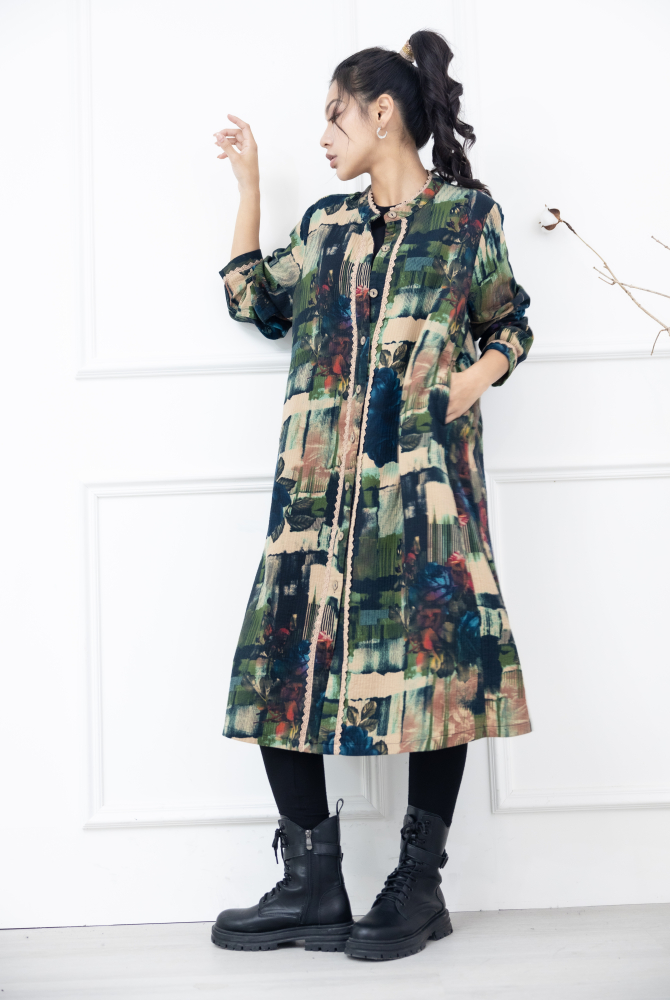 코트 中山領布蕾絲滾邊外套 / 幾何色塊大藍玫瑰