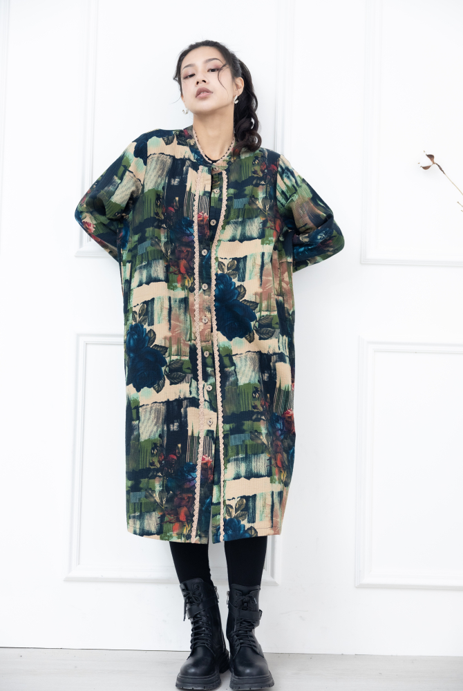 코트 中山領布蕾絲滾邊外套 / 幾何色塊大藍玫瑰