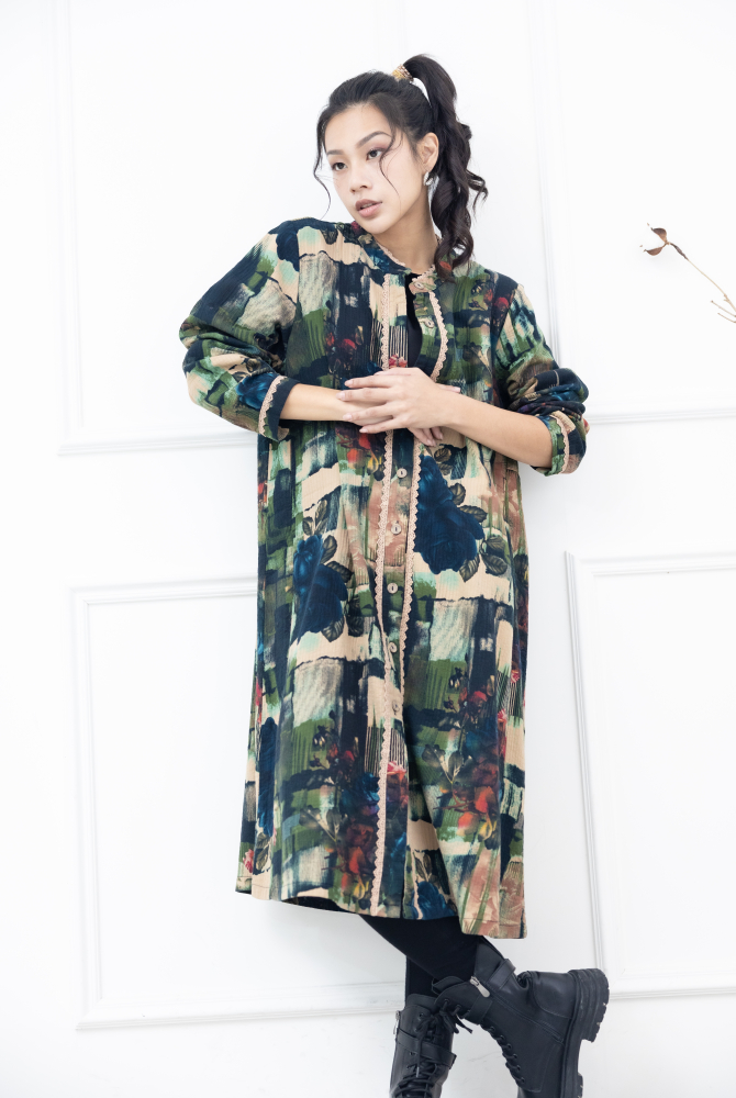 코트 中山領布蕾絲滾邊外套 / 幾何色塊大藍玫瑰