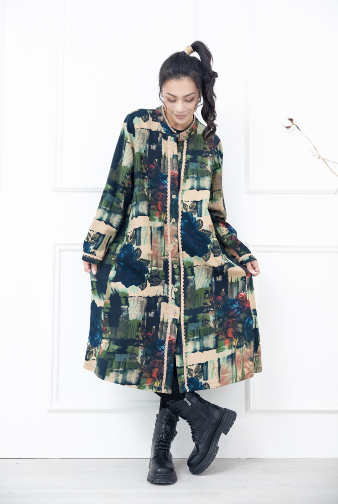 코트 中山領布蕾絲滾邊外套 / 幾何色塊大藍玫瑰