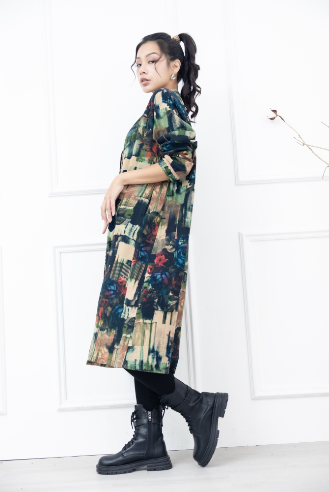 코트 中山領布蕾絲滾邊外套 / 幾何色塊大藍玫瑰