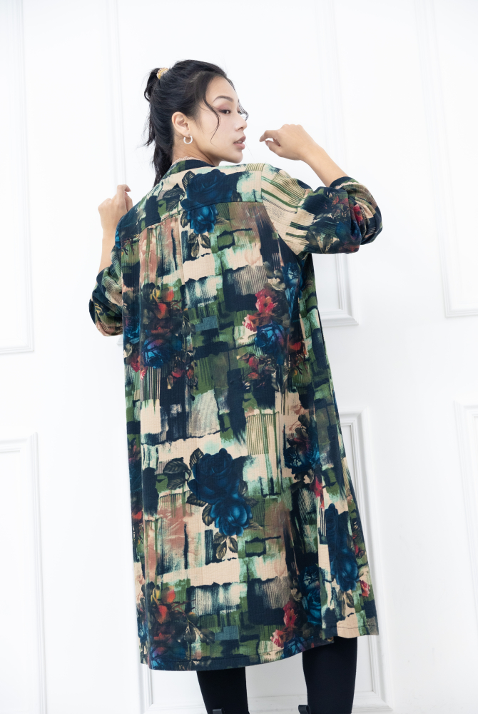 코트 中山領布蕾絲滾邊外套 / 幾何色塊大藍玫瑰