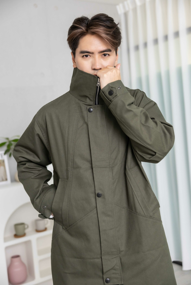 코트 翻領長外套／墨綠色