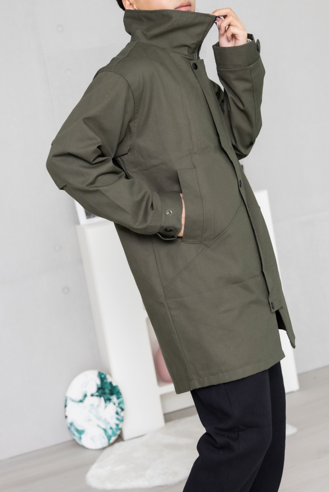 코트 翻領長外套／墨綠色