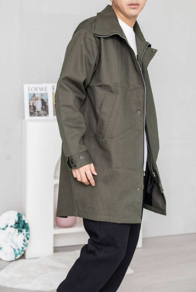 코트 翻領長外套／墨綠色