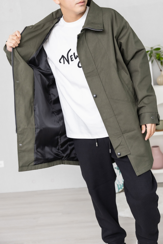 코트 翻領長外套／墨綠色