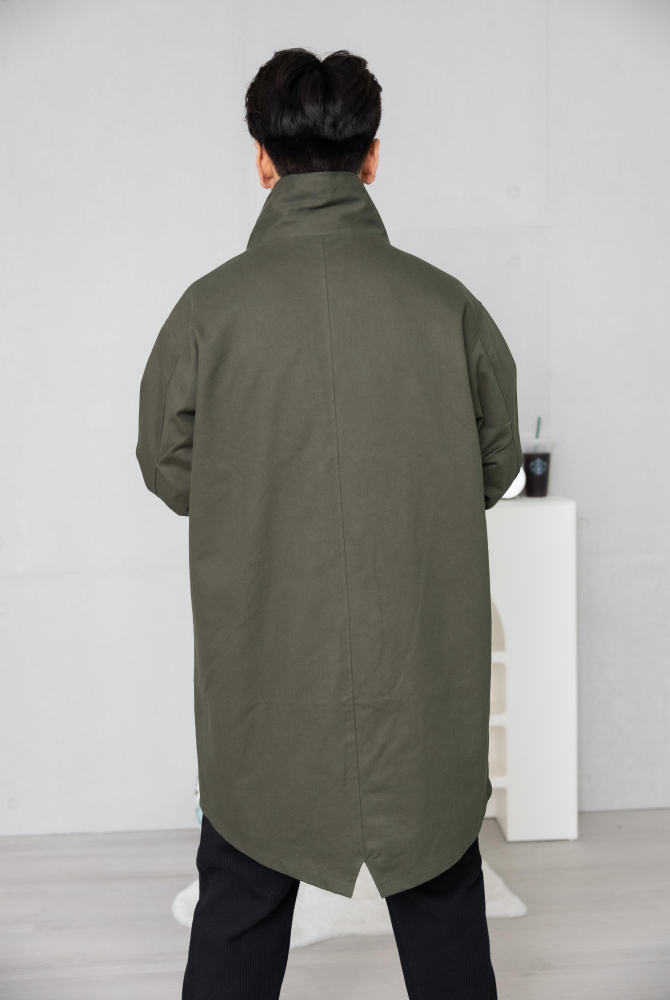 코트 翻領長外套／墨綠色