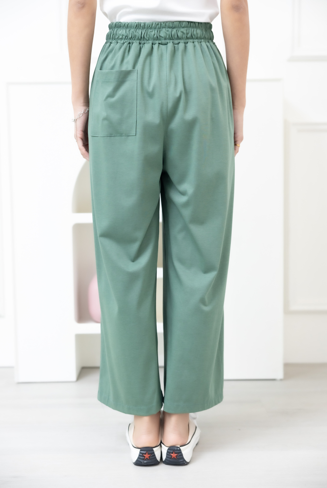 긴 바지 素面涼感直筒寬褲 / 綠色