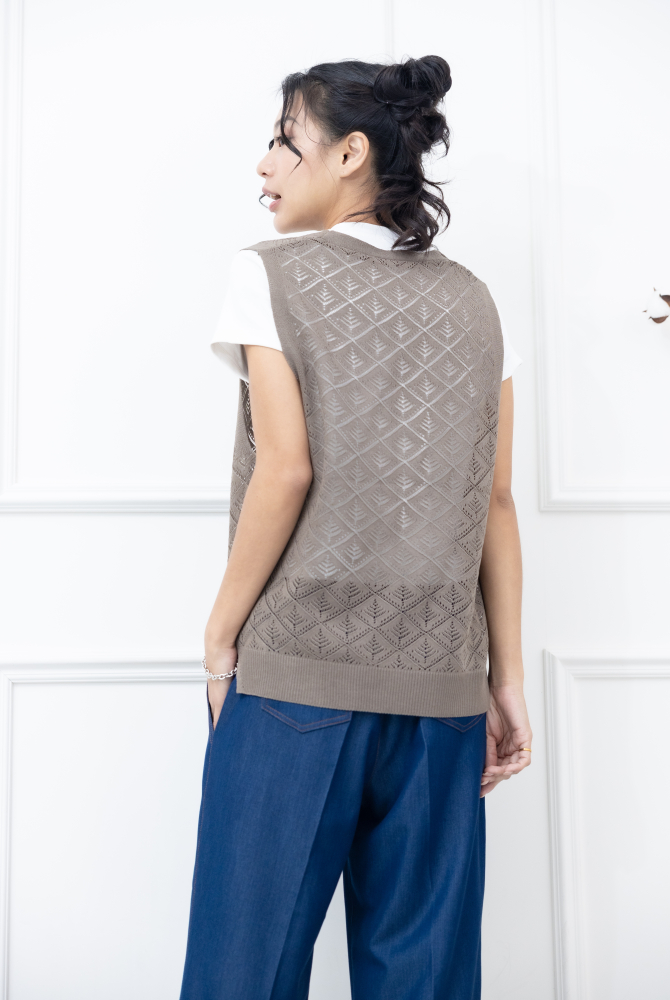 조끼 菱格洞洞寬版背心 / 可可色