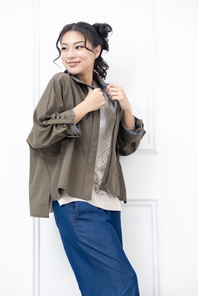 코트 襯衫領不規則剪裁外套 / 軍綠色