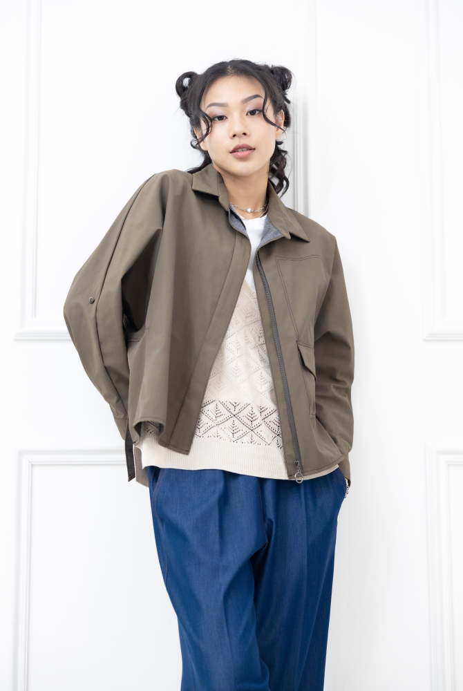 코트 襯衫領不規則剪裁外套 / 軍綠色
