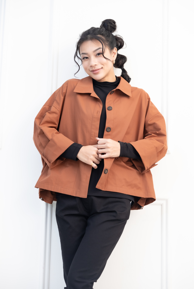 코트 雙口袋鈕扣短版外套 / 磚橘色