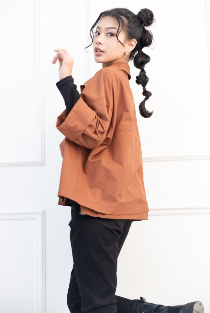 코트 雙口袋鈕扣短版外套 / 磚橘色