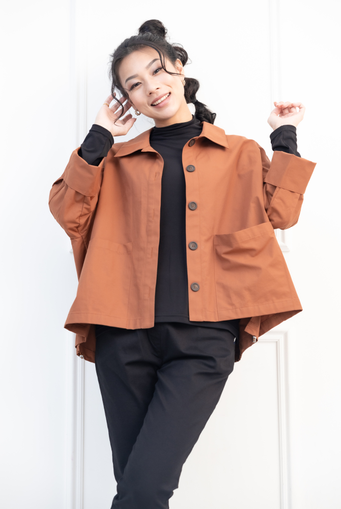 코트 雙口袋鈕扣短版外套 / 磚橘色