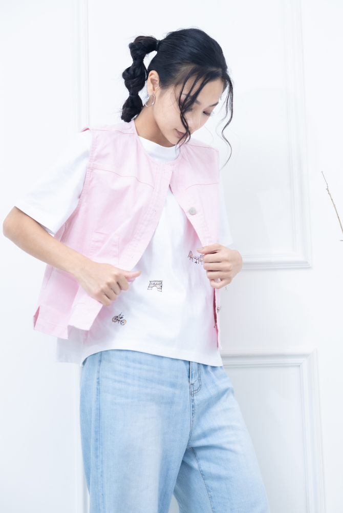 조끼 金屬釘扣長方口袋背心 / 粉紅色