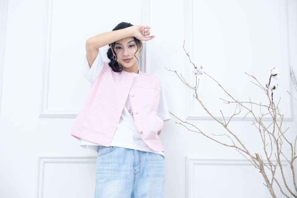 조끼 金屬釘扣長方口袋背心 / 粉紅色