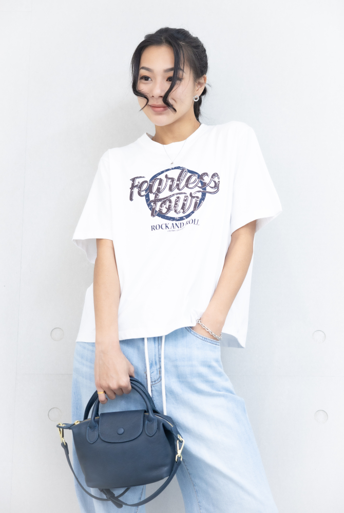 반팔 Feanless toun圓圈印花上衣 / 白色