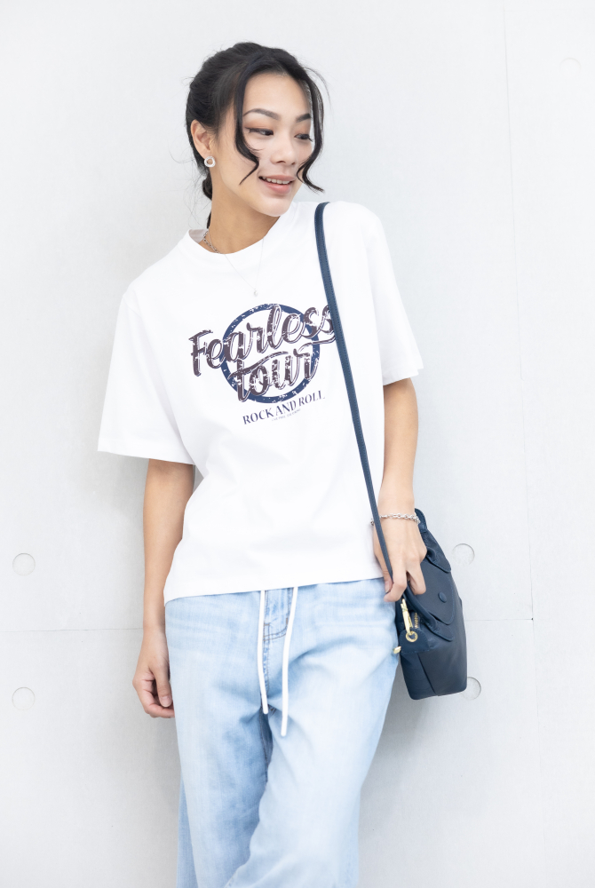 반팔 Feanless toun圓圈印花上衣 / 白色