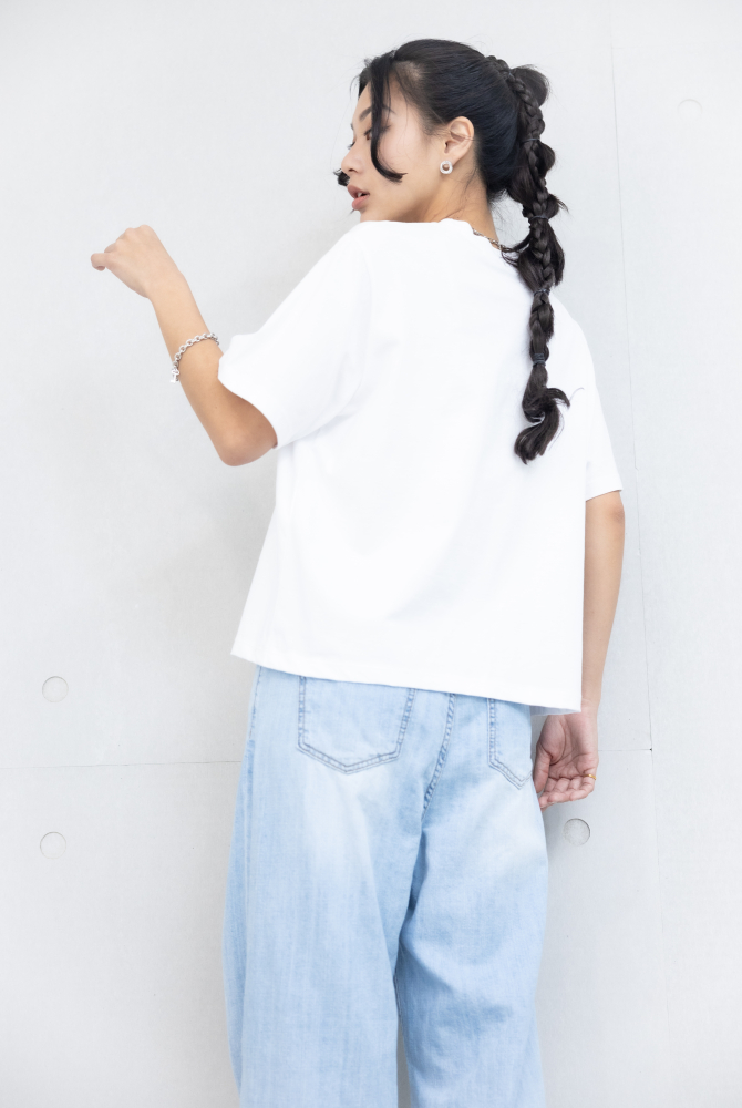 반팔 Feanless toun圓圈印花上衣 / 白色