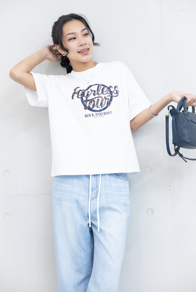 반팔 Feanless toun圓圈印花上衣 / 白色