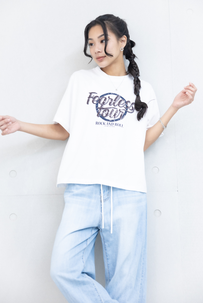 반팔 Feanless toun圓圈印花上衣 / 白色