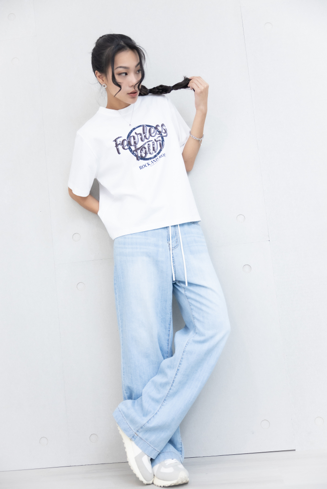 반팔 Feanless toun圓圈印花上衣 / 白色