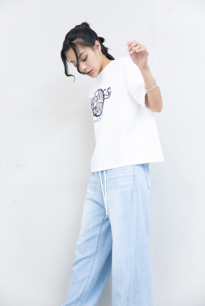 반팔 Feanless toun圓圈印花上衣 / 白色