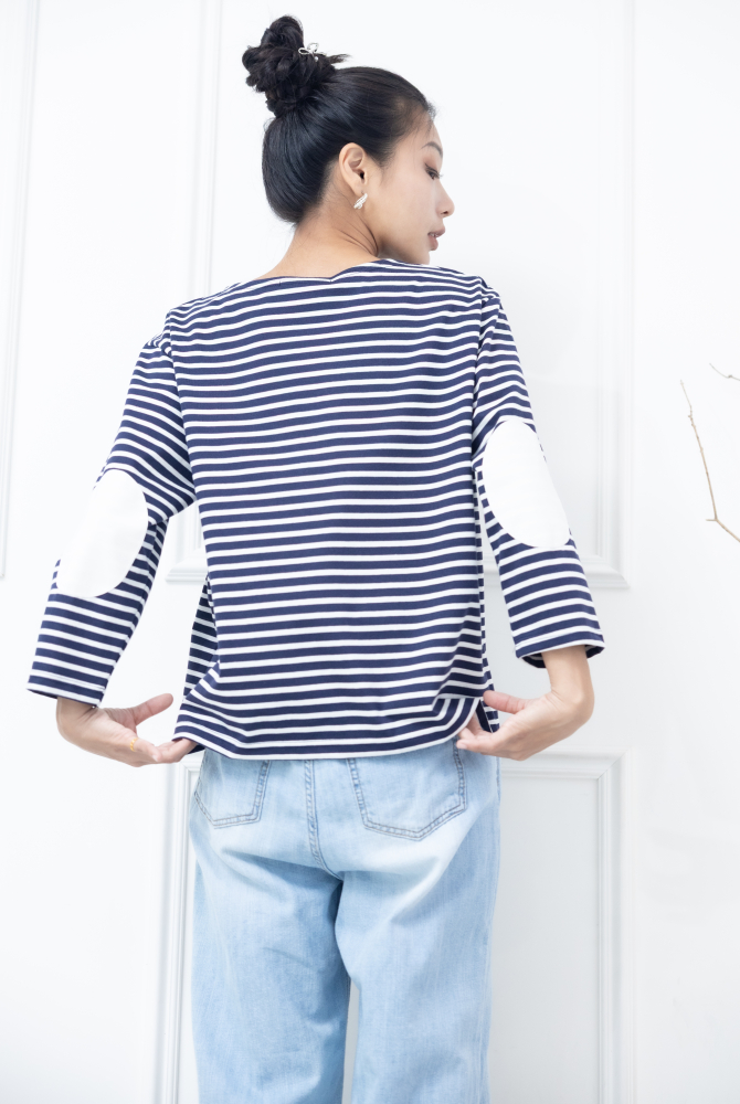긴팔 藍白細條紋長袖上衣