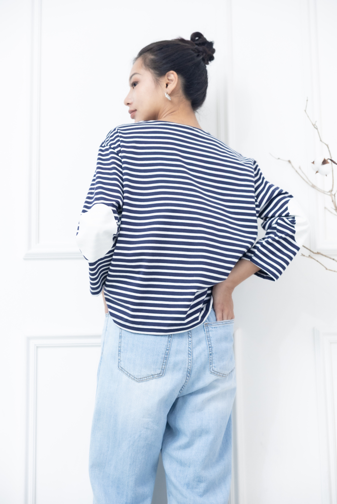 긴팔 藍白細條紋長袖上衣