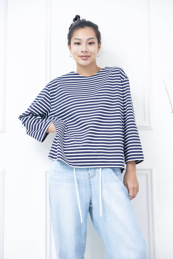 긴팔 藍白細條紋長袖上衣