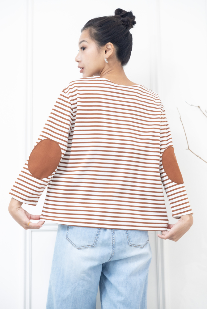 긴팔 咖啡白細條紋長袖上衣