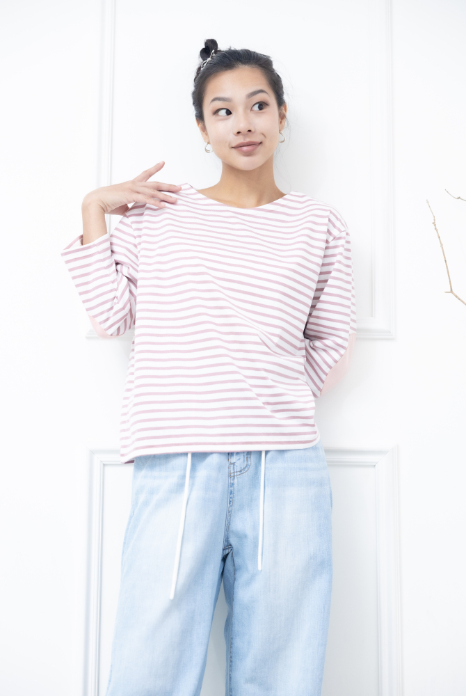 긴팔 粉白細條紋長袖上衣
