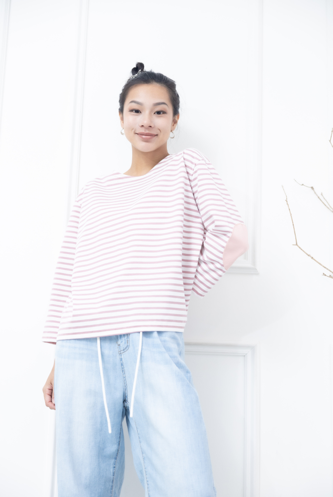 긴팔 粉白細條紋長袖上衣