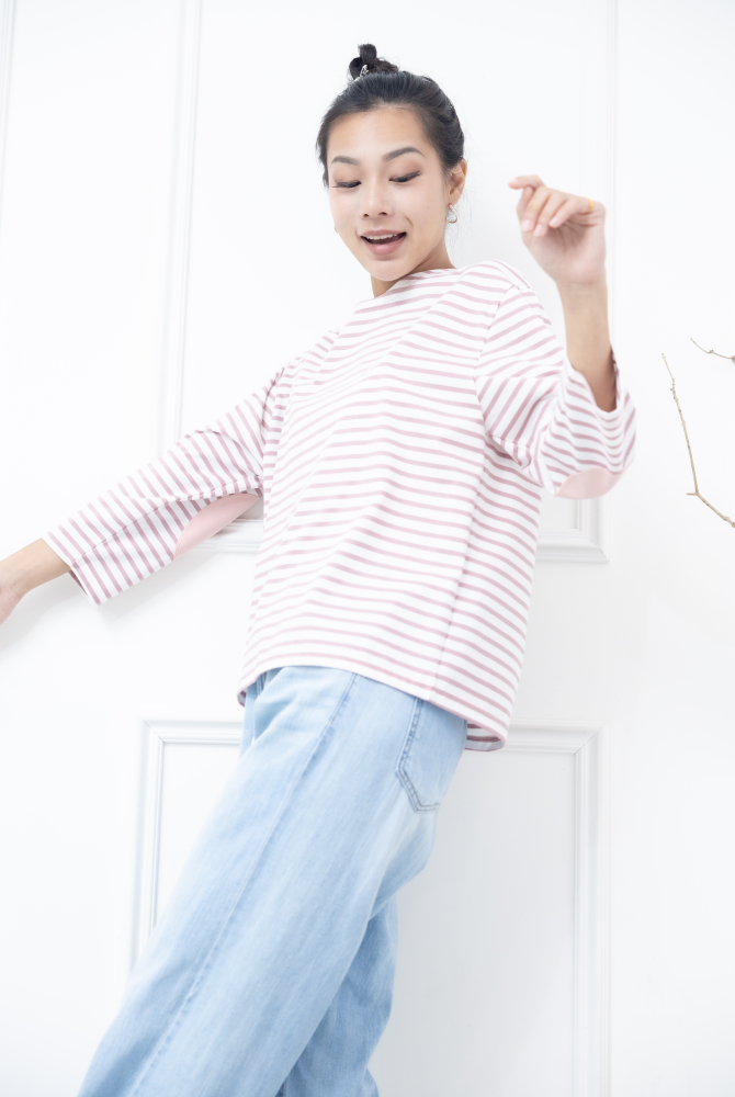 긴팔 粉白細條紋長袖上衣