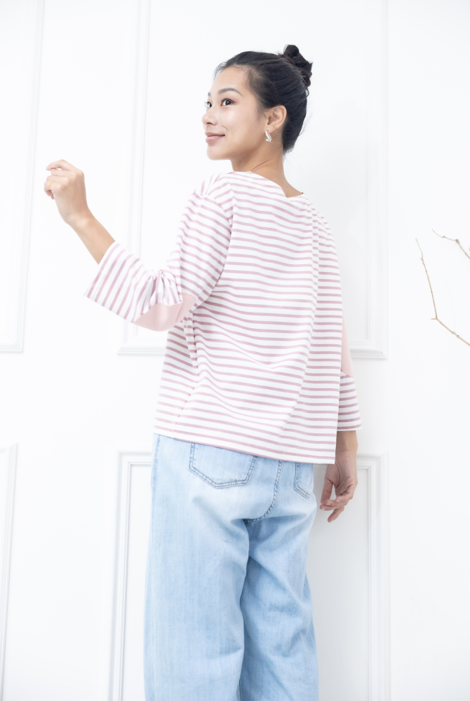 긴팔 粉白細條紋長袖上衣