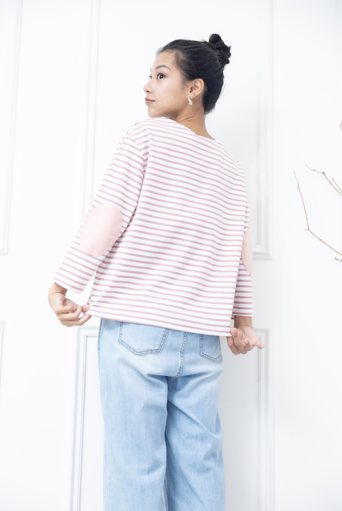 긴팔 粉白細條紋長袖上衣