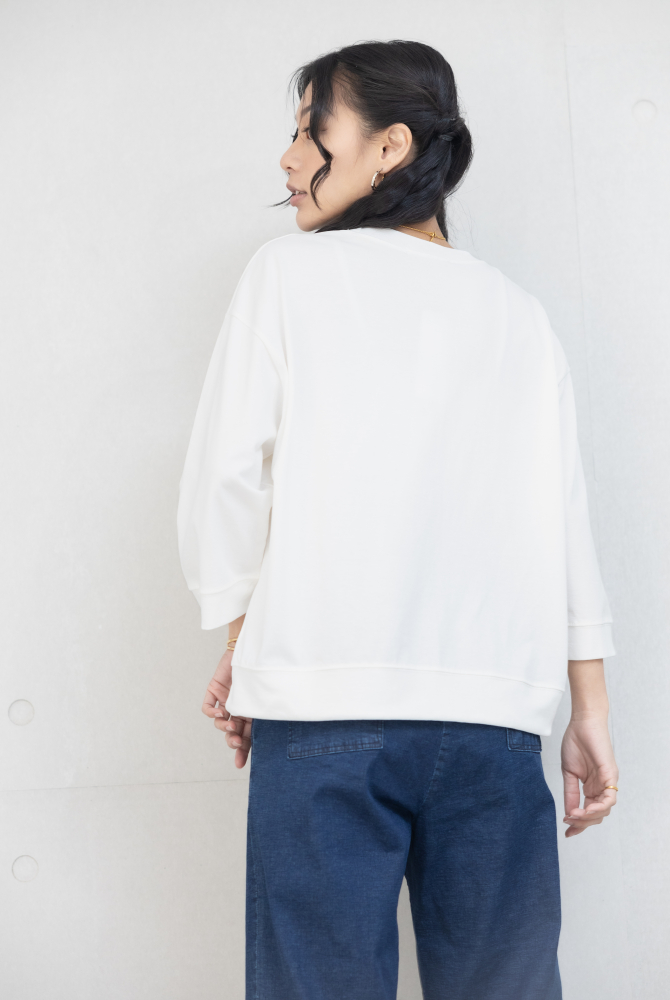 긴팔 異材質口袋下擺抽繩七分袖上衣 / 白色