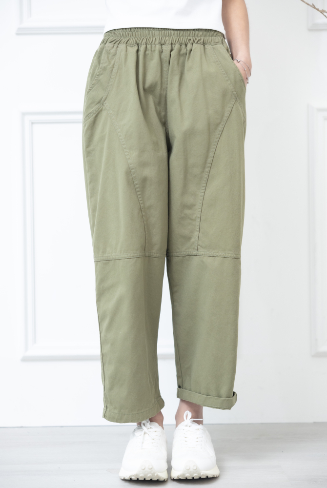 긴 바지 直筒長寬褲 / 軍綠色