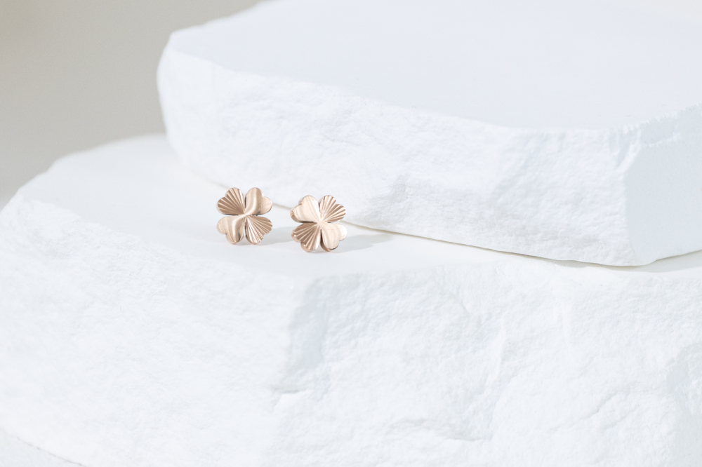 귀걸이 四葉幸運草耳環  / 玫瑰金色