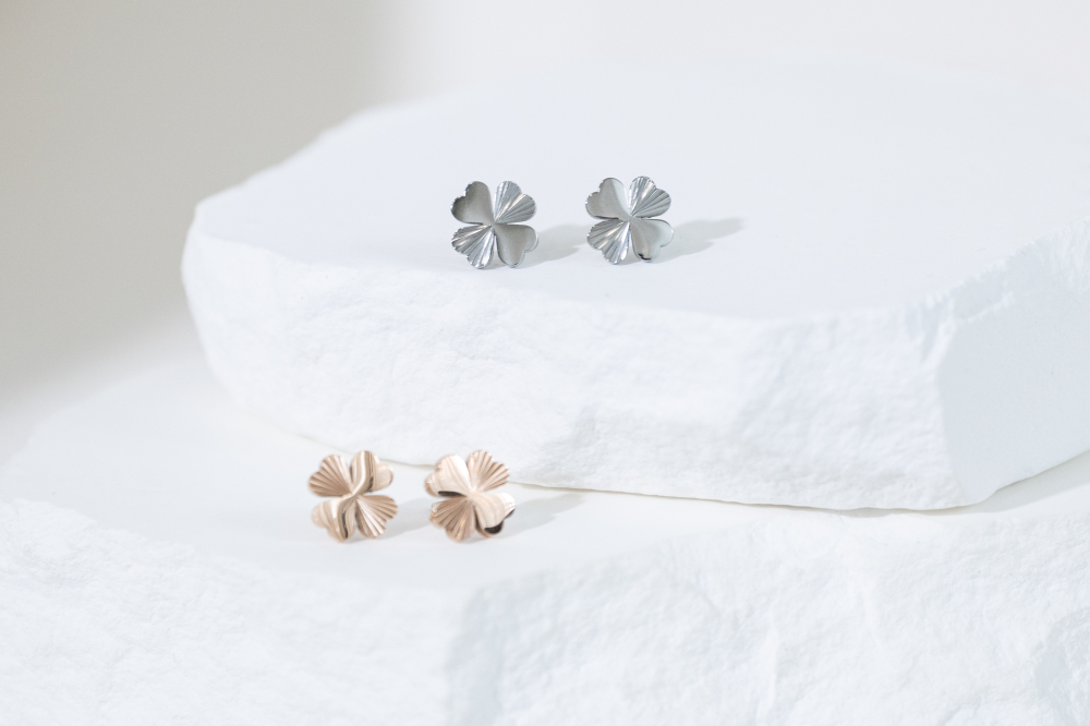 귀걸이 四葉幸運草耳環  / 玫瑰金色