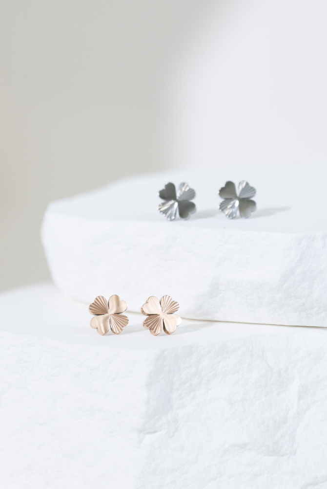귀걸이 四葉幸運草耳環  / 玫瑰金色
