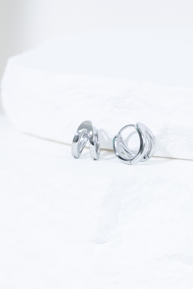 귀걸이 雙半圈圈型耳環 / 銀色