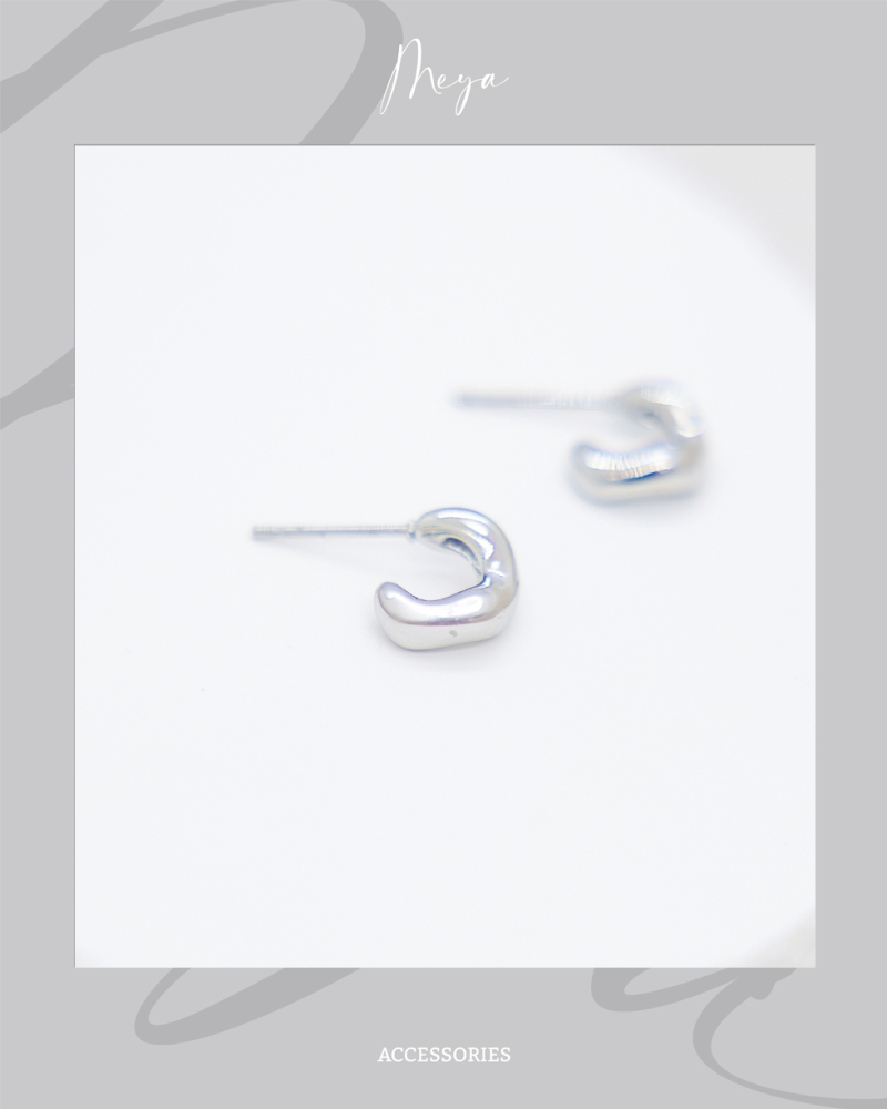 귀걸이 立體不規則半圈耳環 /銀色