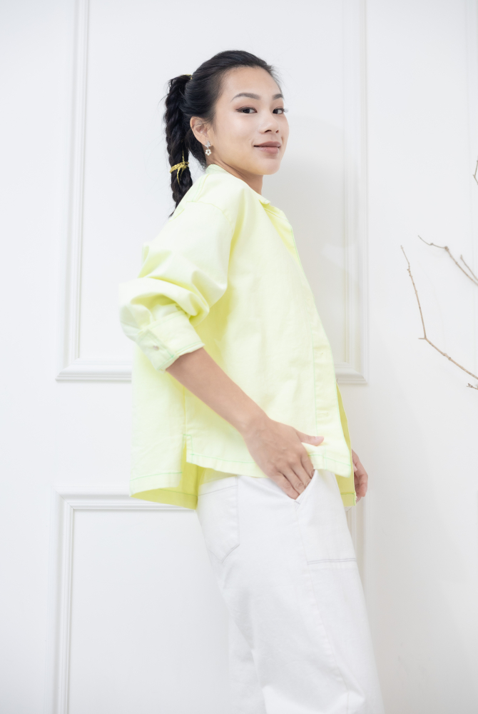 코트 綠色車線金屬釘扣長方口袋外套 / 嫩綠色