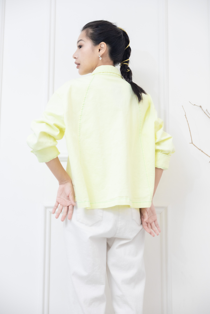 코트 綠色車線金屬釘扣長方口袋外套 / 嫩綠色