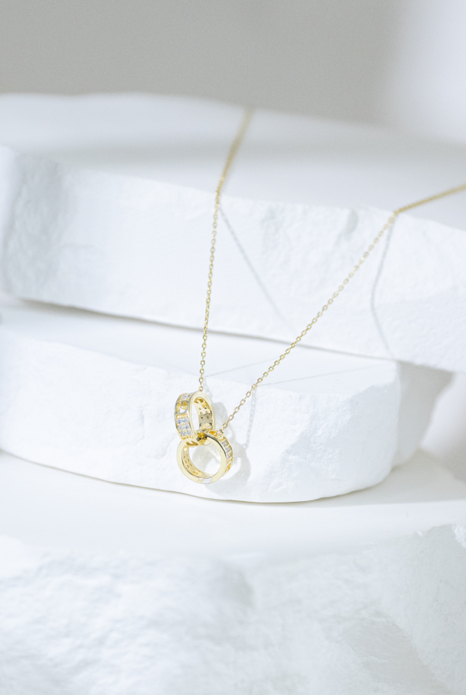 목걸이 雙環小鋯石項鍊 /  金色