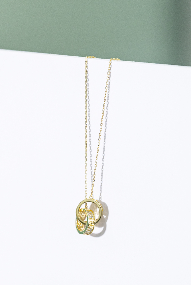 목걸이 雙環小鋯石項鍊 /  金色