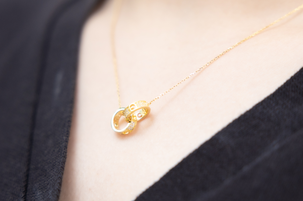 목걸이 雙環小鋯石項鍊 /  金色
