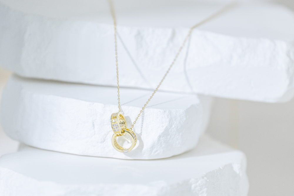 목걸이 雙環小鋯石項鍊 /  金色